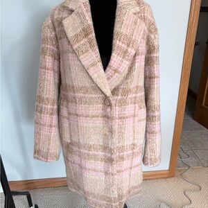Molly Bracken Pink and Tan Plaid Teddy Jacket